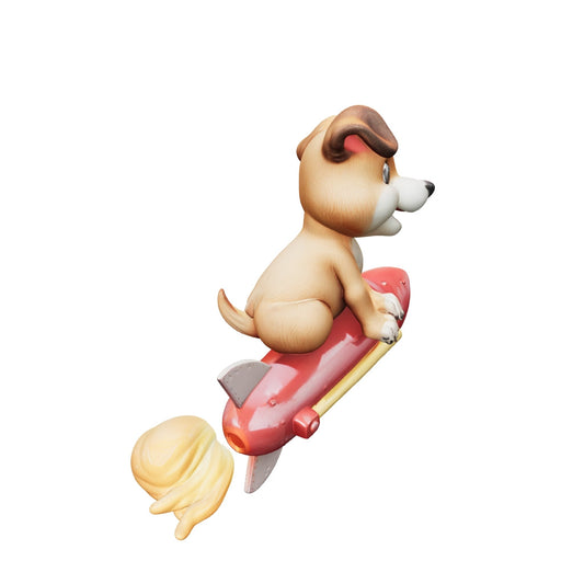 Rocket Dog Figurine | Cute Dog Riding a Rocket Collectible Sculpture